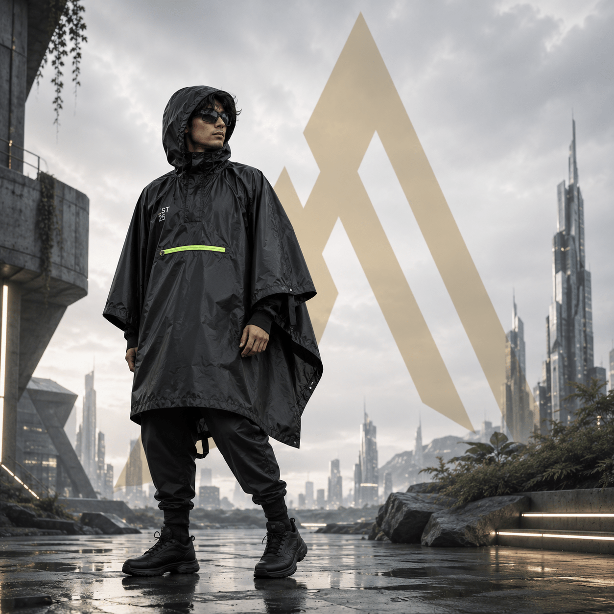 Unisex Neon Detail Waterproof Techwear Cape - ATLAS 1