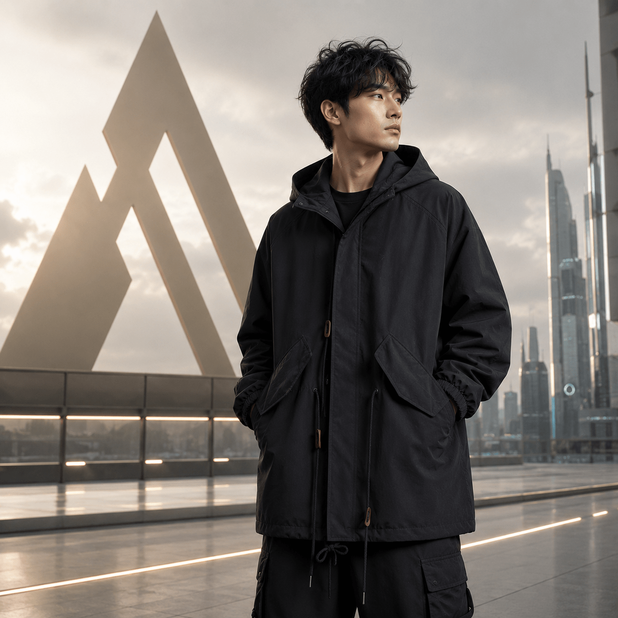 Unisex Streetwear Techwear Dark Hooded Windbreaker - ATLAS 1