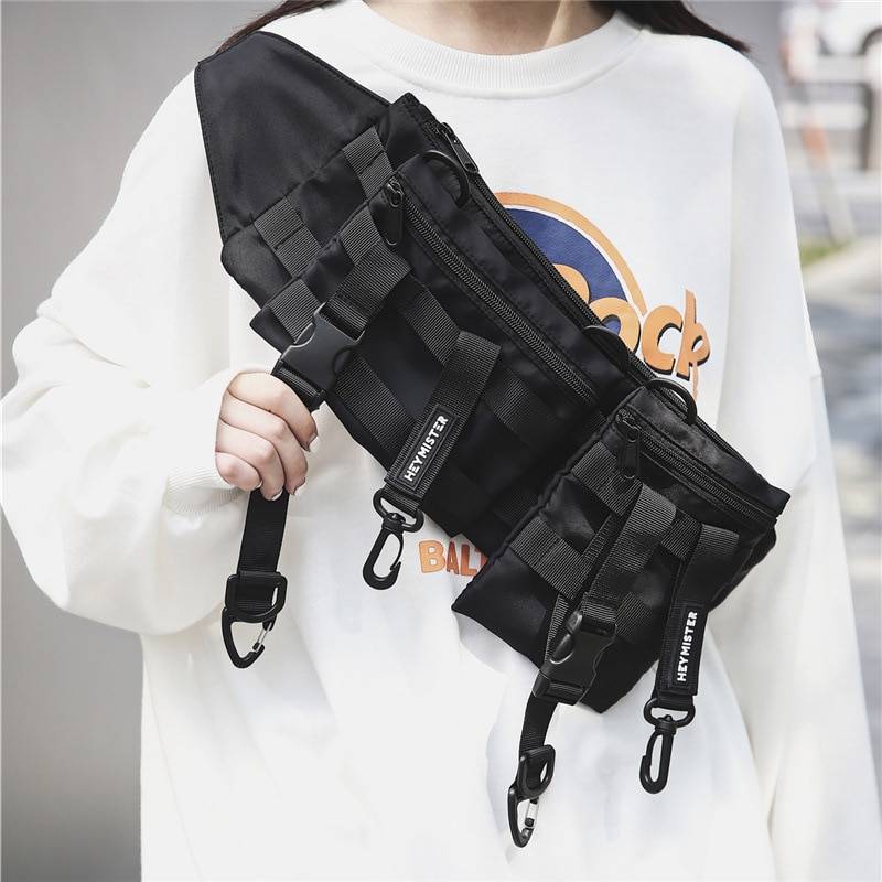 中性街头 techwear 战术腰包 — 可调节肩带