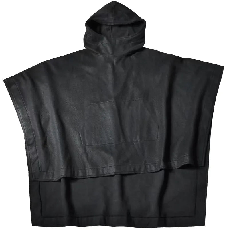 Vintage Punk Techwear Kapüşonlu Pelerin Pançosu — Kolay katmanlama için ön kısmı açın
