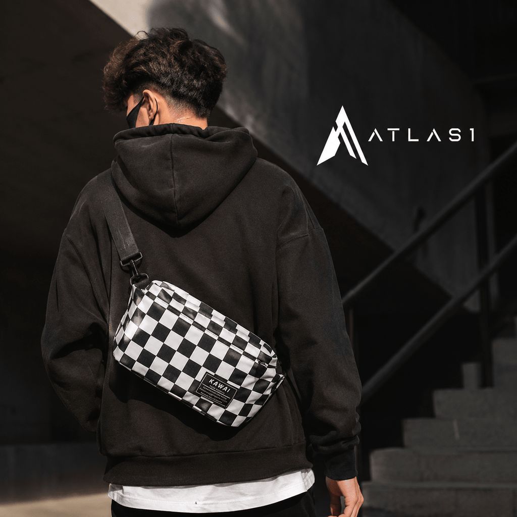 Waterproof Nylon Checked Print Techwear Waist Bag - ATLAS 1