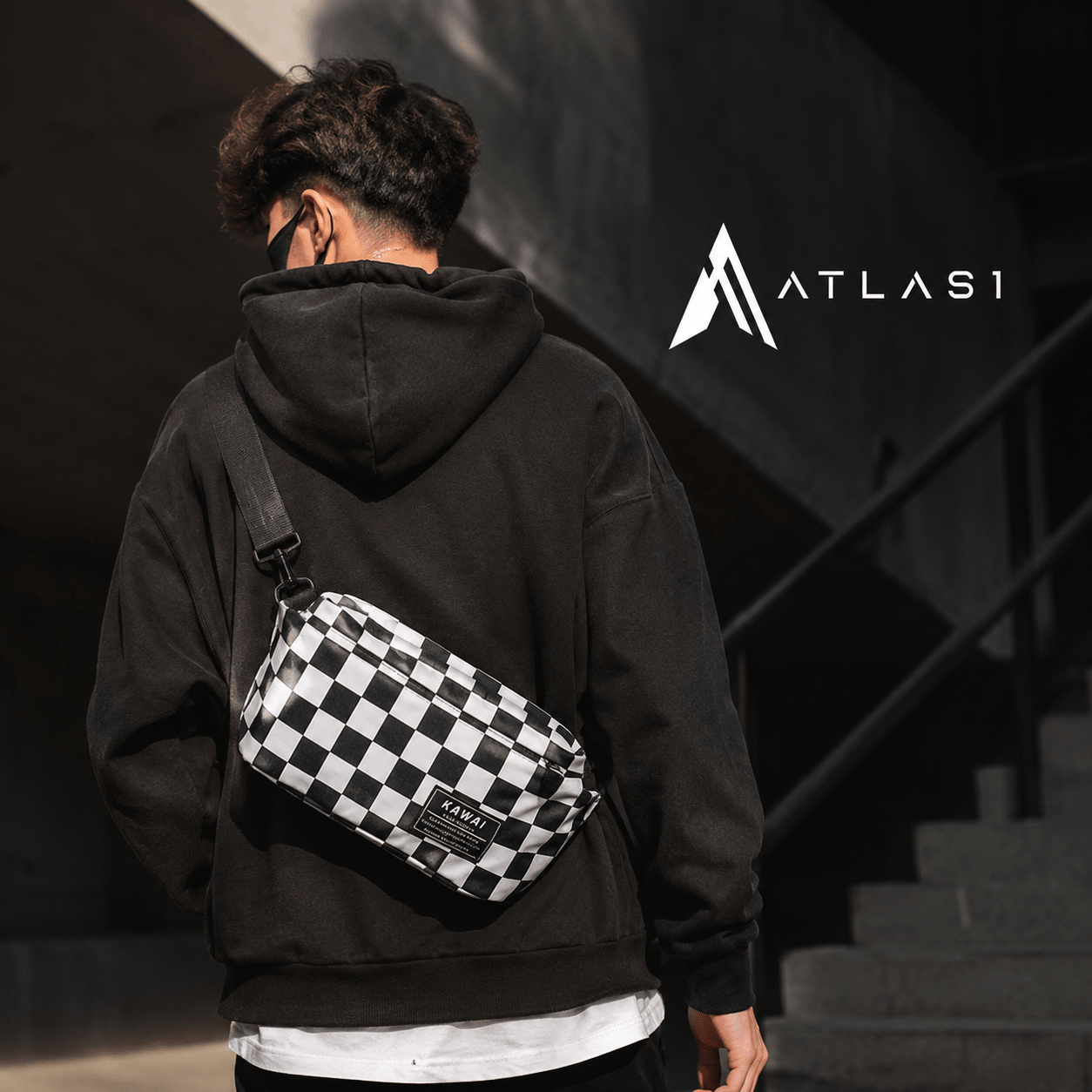 Waterproof Nylon Checked Print Techwear Waist Bag - ATLAS 1