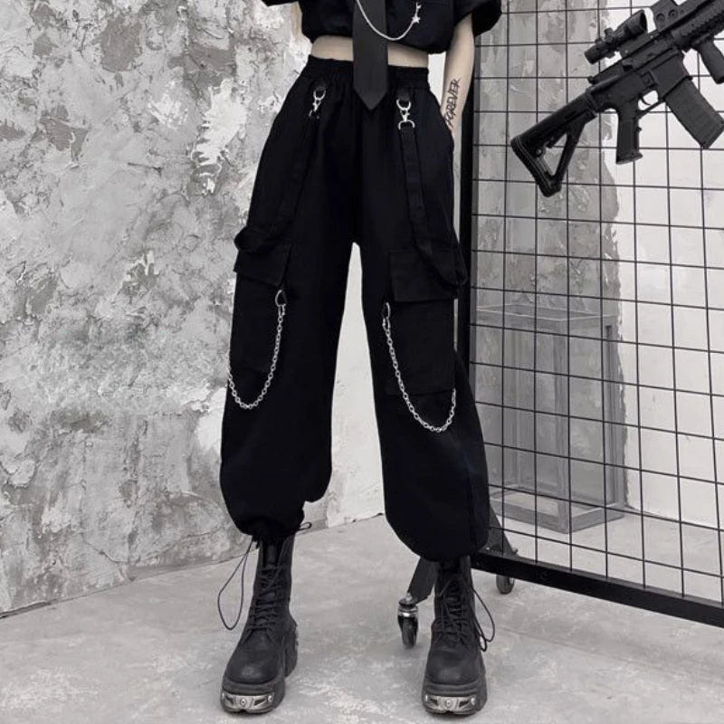 Women Black Techwear Cargo Pants Loose - ATLAS 1