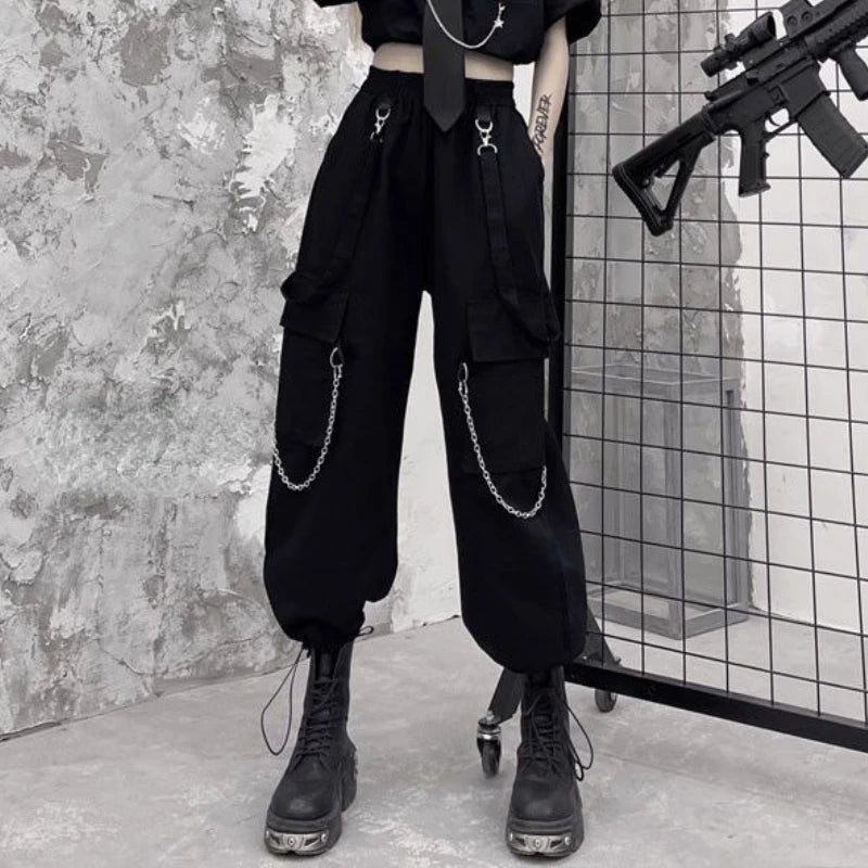 Women Black Techwear Cargo Pants Loose - ATLAS 1