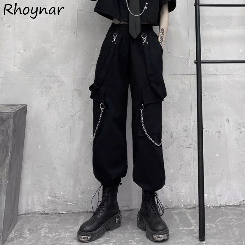 Women Black Techwear Cargo Pants Loose - ATLAS 1