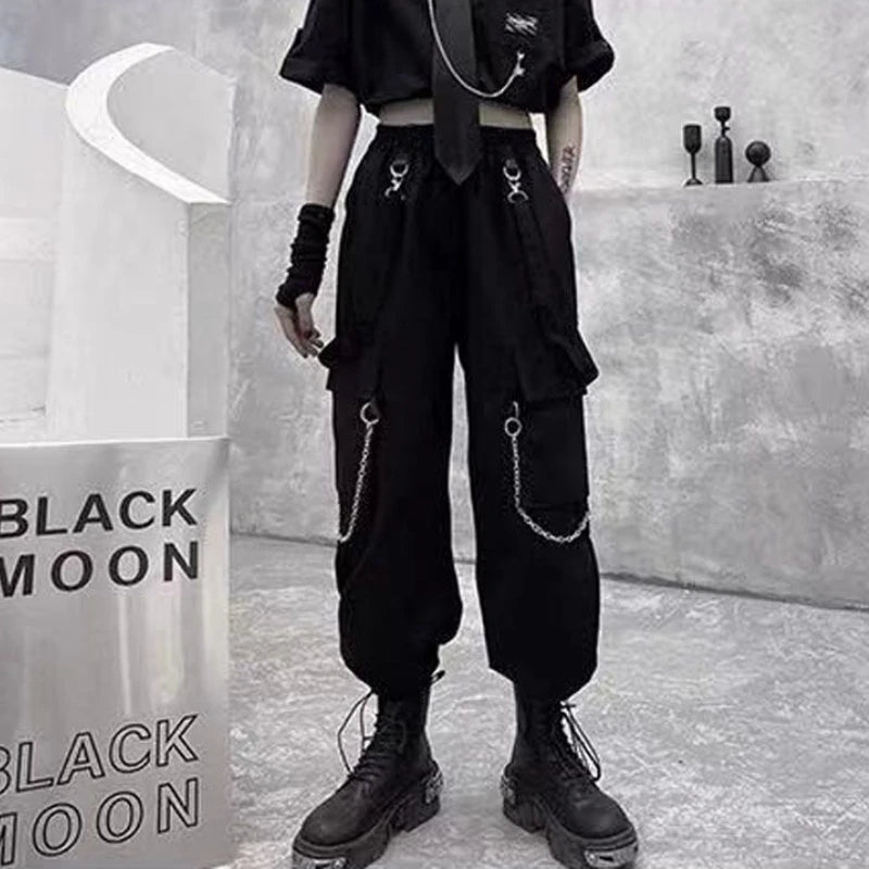 Women Black Techwear Cargo Pants Loose - ATLAS 1