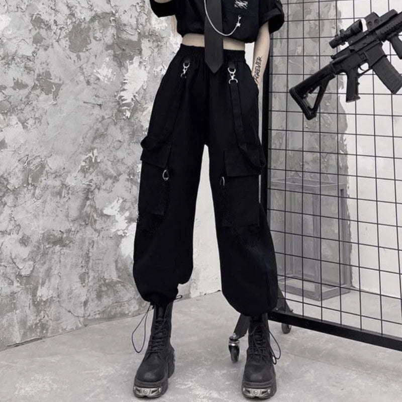 Women Black Techwear Cargo Pants Loose - ATLAS 1