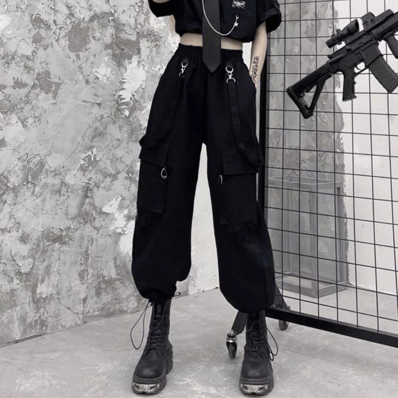 Women Black Techwear Cargo Pants Loose - ATLAS 1