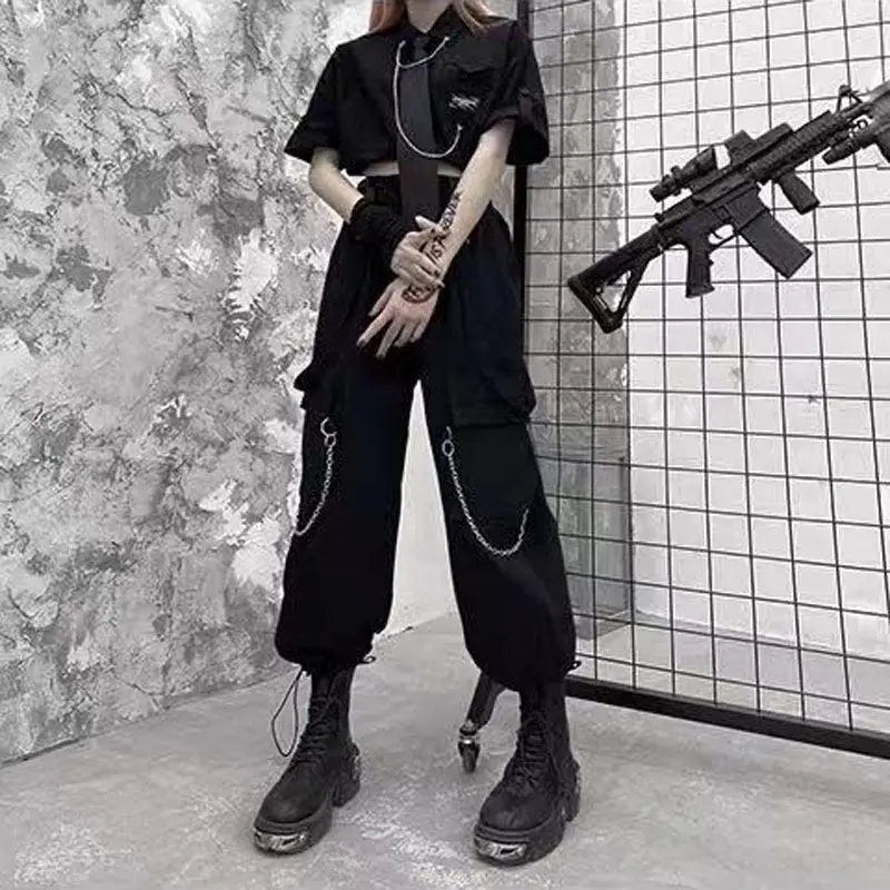 Women Black Techwear Cargo Pants Loose - ATLAS 1