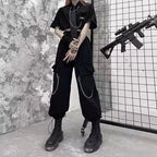 Women Black Techwear Cargo Pants Loose - ATLAS 1