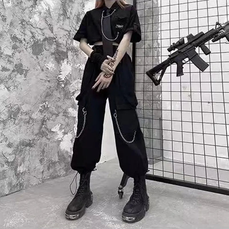 Women Black Techwear Cargo Pants Loose - ATLAS 1