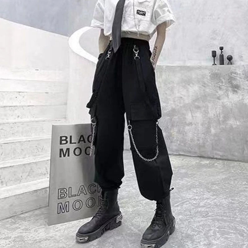 Women Black Techwear Cargo Pants Loose - ATLAS 1