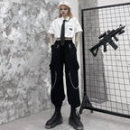 Women Black Techwear Cargo Pants Loose - ATLAS 1