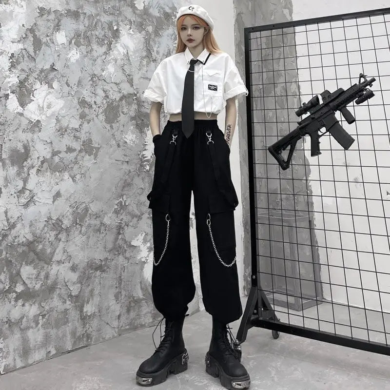 Women Black Techwear Cargo Pants Loose - ATLAS 1