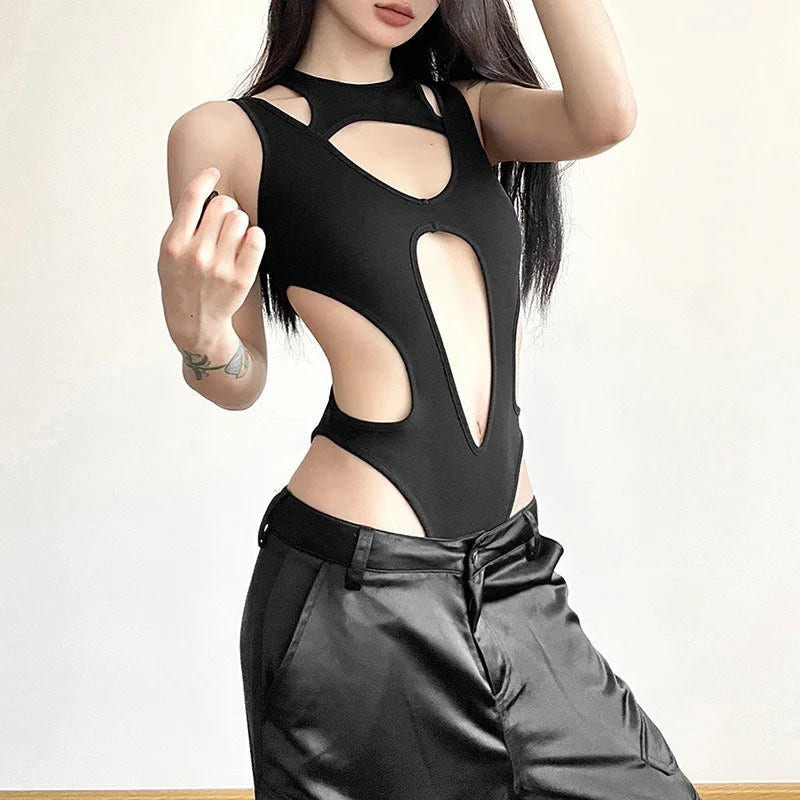 Women Gothic Patchwork High Cut Bodysuit - ATLAS 1