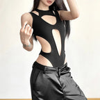 Women Gothic Patchwork High Cut Bodysuit - ATLAS 1