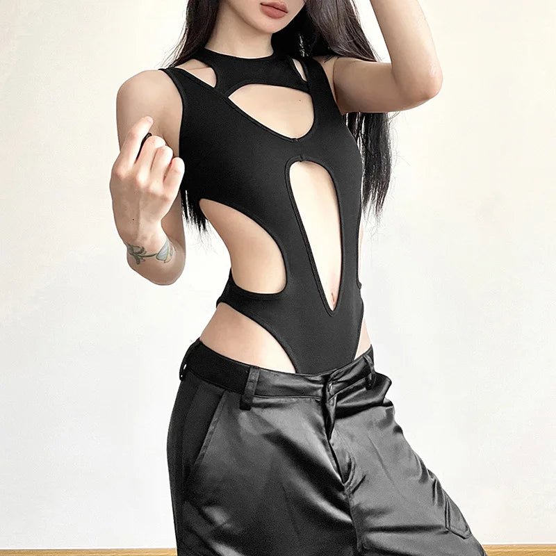Women Gothic Patchwork High Cut Bodysuit - ATLAS 1