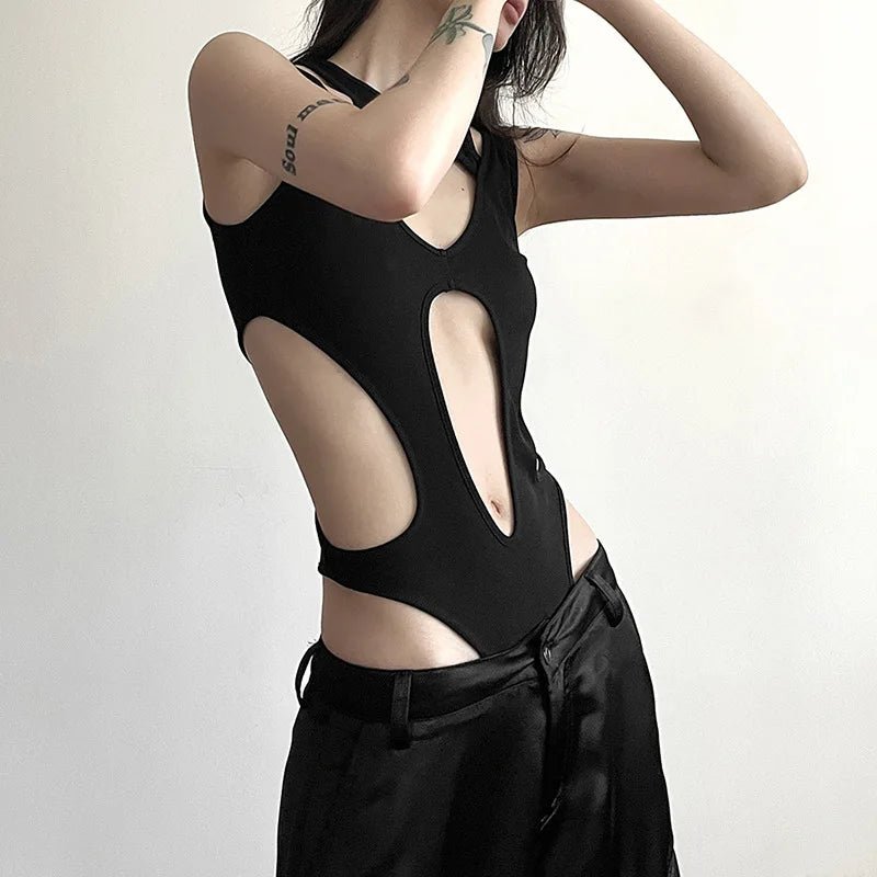 Women Gothic Patchwork High Cut Bodysuit - ATLAS 1