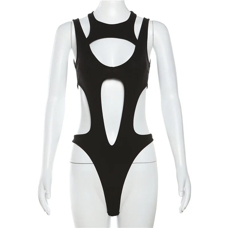 Women Gothic Patchwork High Cut Bodysuit - ATLAS 1