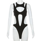 Women Gothic Patchwork High Cut Bodysuit - ATLAS 1