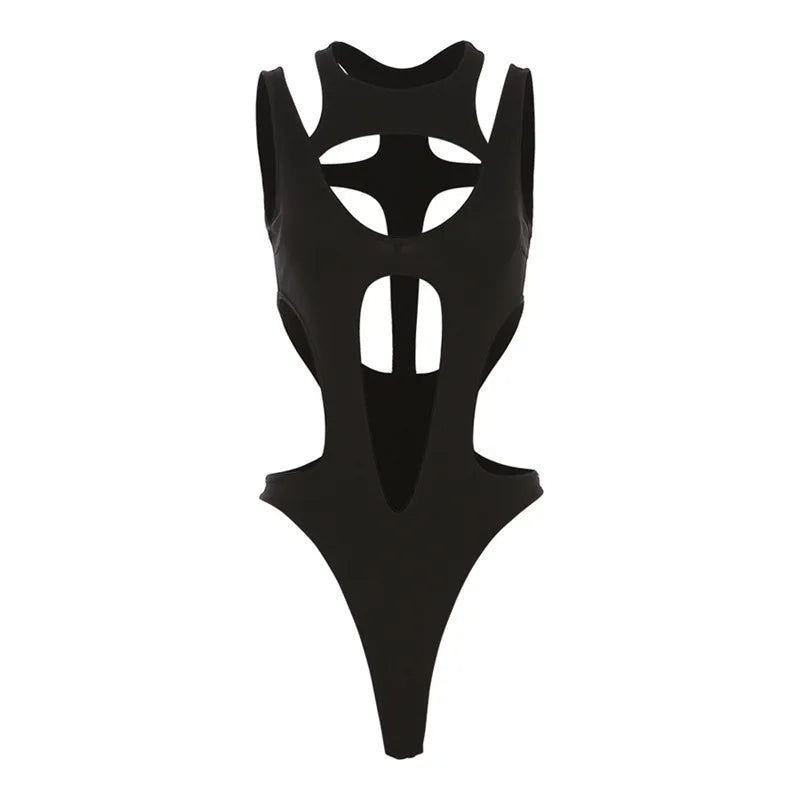 Women Gothic Patchwork High Cut Bodysuit - ATLAS 1