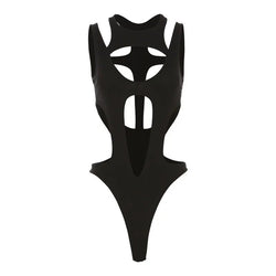 Women Gothic Patchwork High Cut Bodysuit - ATLAS 1