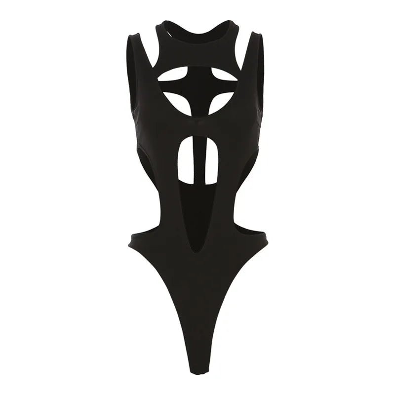 Women Gothic Patchwork High Cut Bodysuit - ATLAS 1