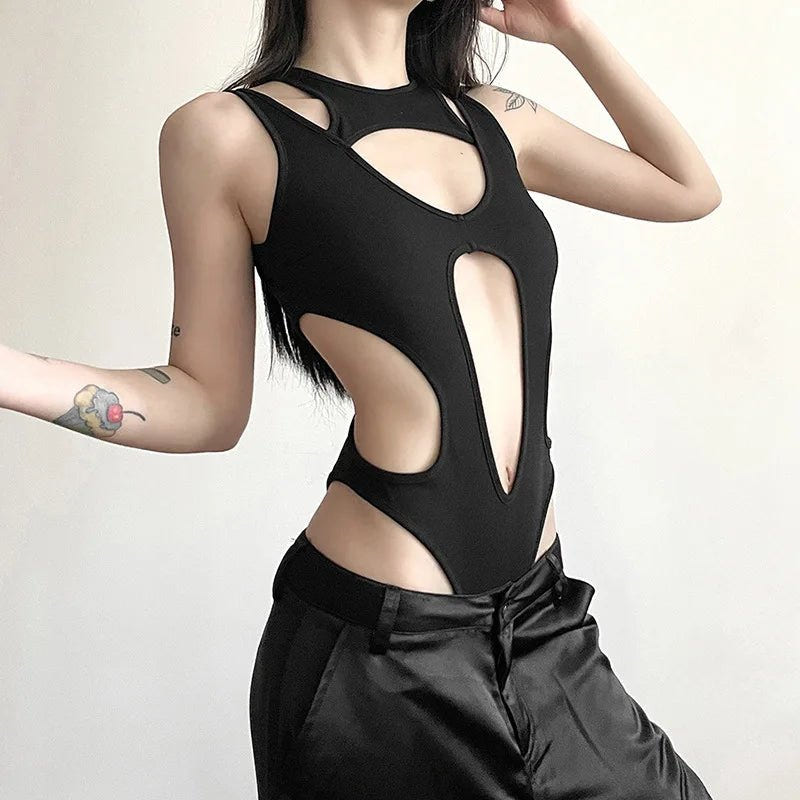 Women Gothic Patchwork High Cut Bodysuit - ATLAS 1
