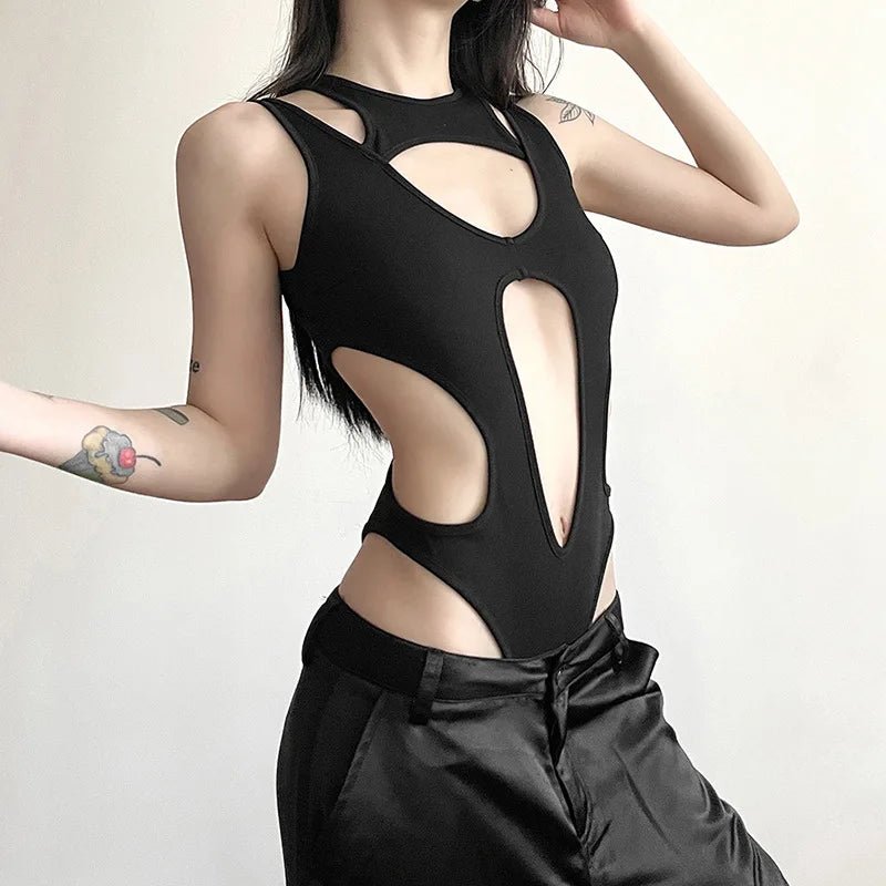 Women Gothic Patchwork High Cut Bodysuit - ATLAS 1