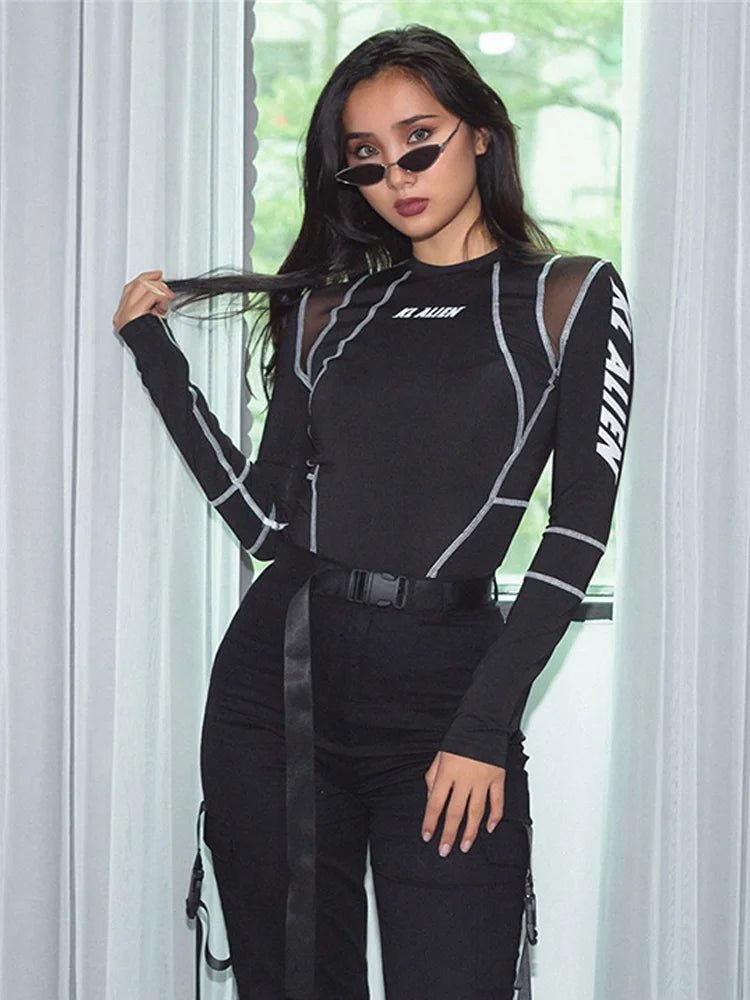 Women Mesh Colorblock Half Turtleneck Shirt - ATLAS 1 - Techwear Store