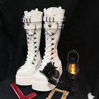 Women Punk Buckle Strap Mid - Calf Boots - ATLAS 1