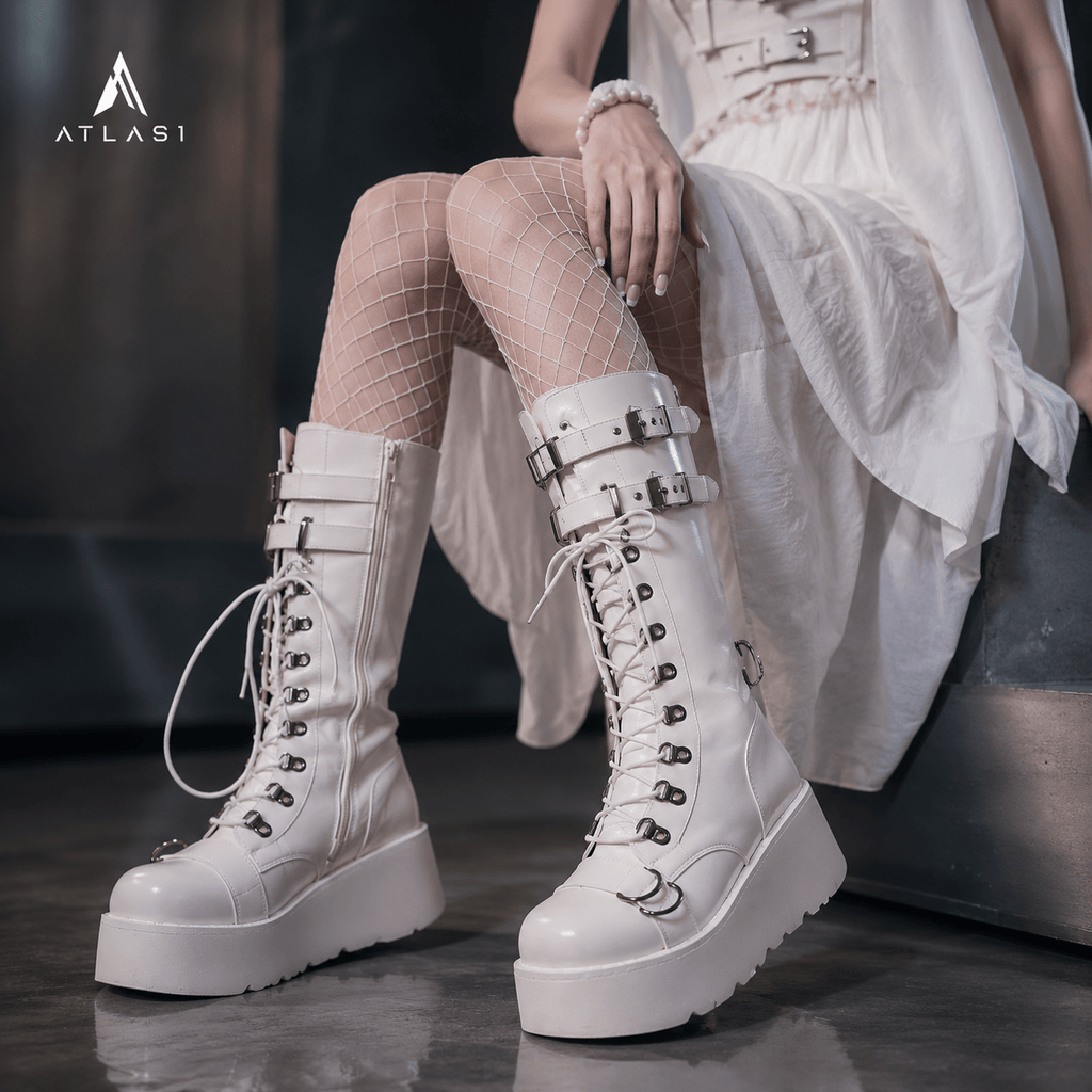 Women Punk Buckle Strap Mid - Calf Boots - ATLAS 1 - Techwear Store