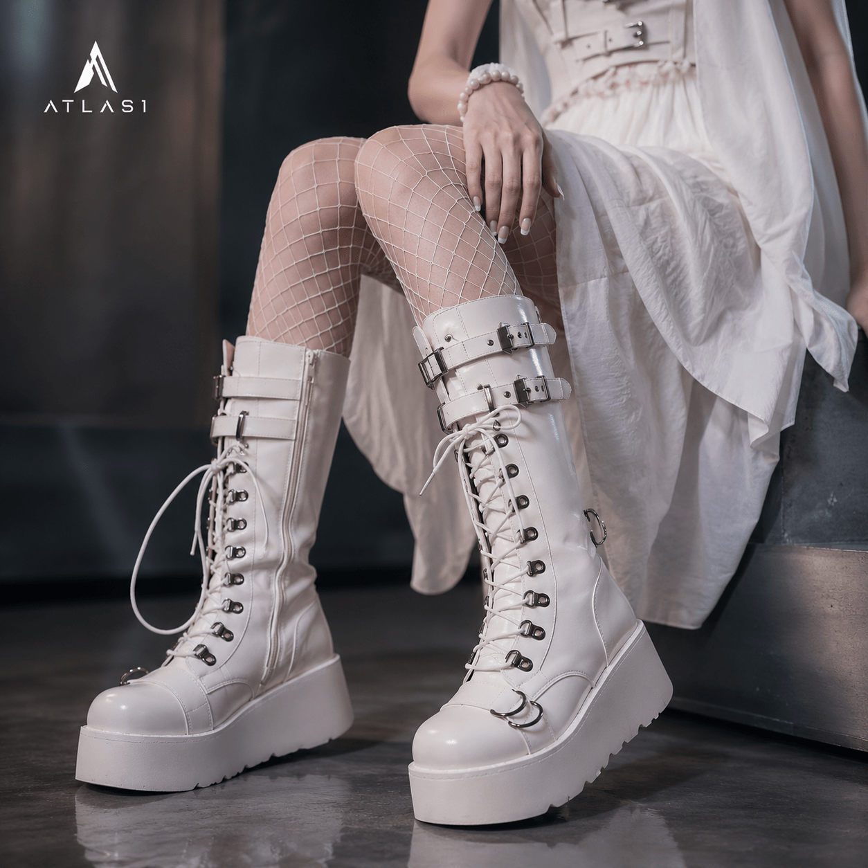 Women Punk Buckle Strap Mid - Calf Boots - ATLAS 1 - Techwear Store