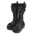 Women Punk Buckle Strap Mid - Calf Boots - ATLAS 1