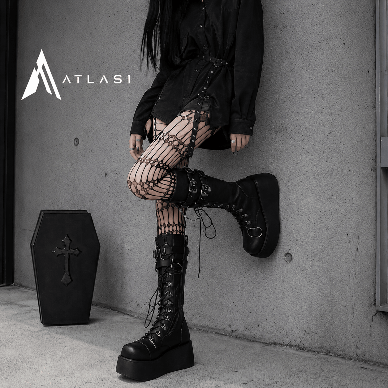 Women Punk Buckle Strap Mid - Calf Boots - ATLAS 1