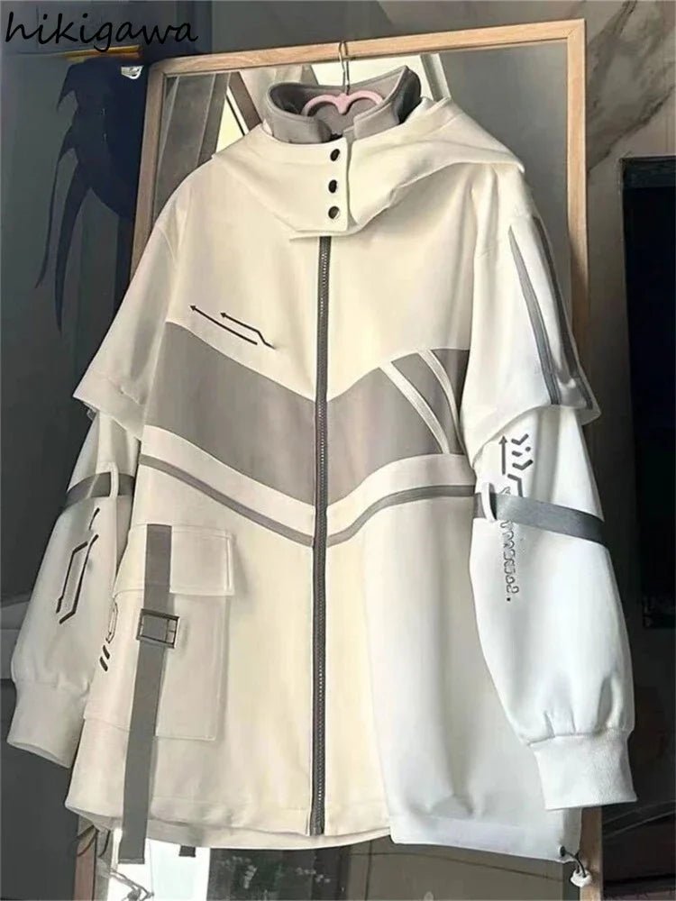 Women Streetwear Hooded Contrast Color Jacket - ATLAS 1