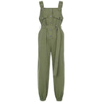 Women's Army Green Cotton Techwear Jumpsuit - ATLAS 1
