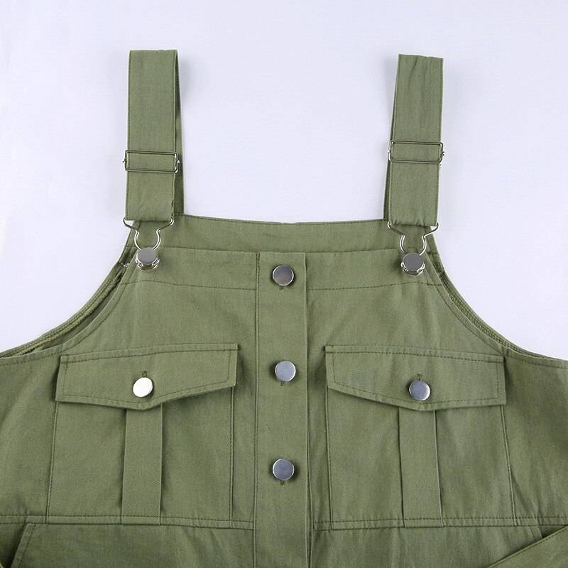 Women's Army Green Cotton Techwear Jumpsuit - ATLAS 1