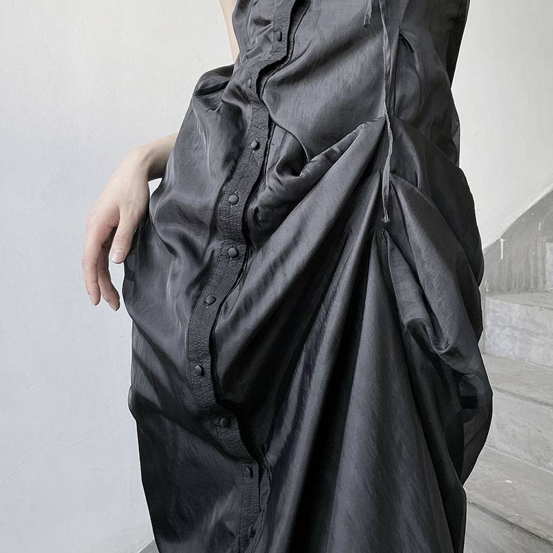 Women's Asymmetric Draped Techwear Maxi Dress - ATLAS 1