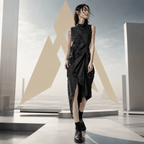 Women's Asymmetric Draped Techwear Maxi Dress - ATLAS 1