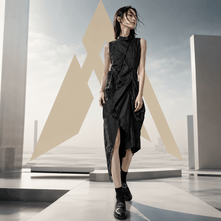 Damen Techwear Maxi-Kleid mit asymmetrischem Drapee