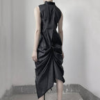 Women's Asymmetric Draped Techwear Maxi Dress - ATLAS 1