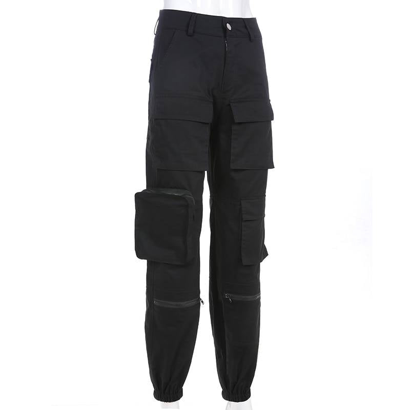 Women's Black High Waist Techwear Cargo Pants - ATLAS 1