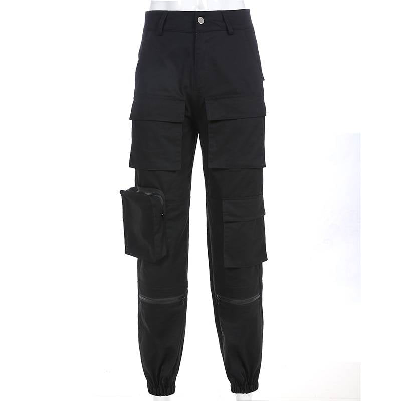 Women's Black High Waist Techwear Cargo Pants - ATLAS 1