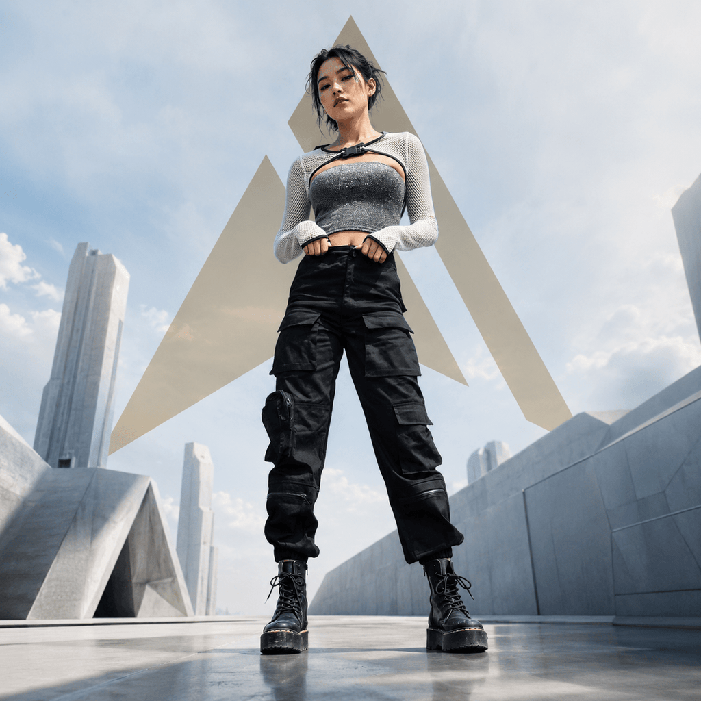 Women's Black High Waist Techwear Cargo Pants - ATLAS 1