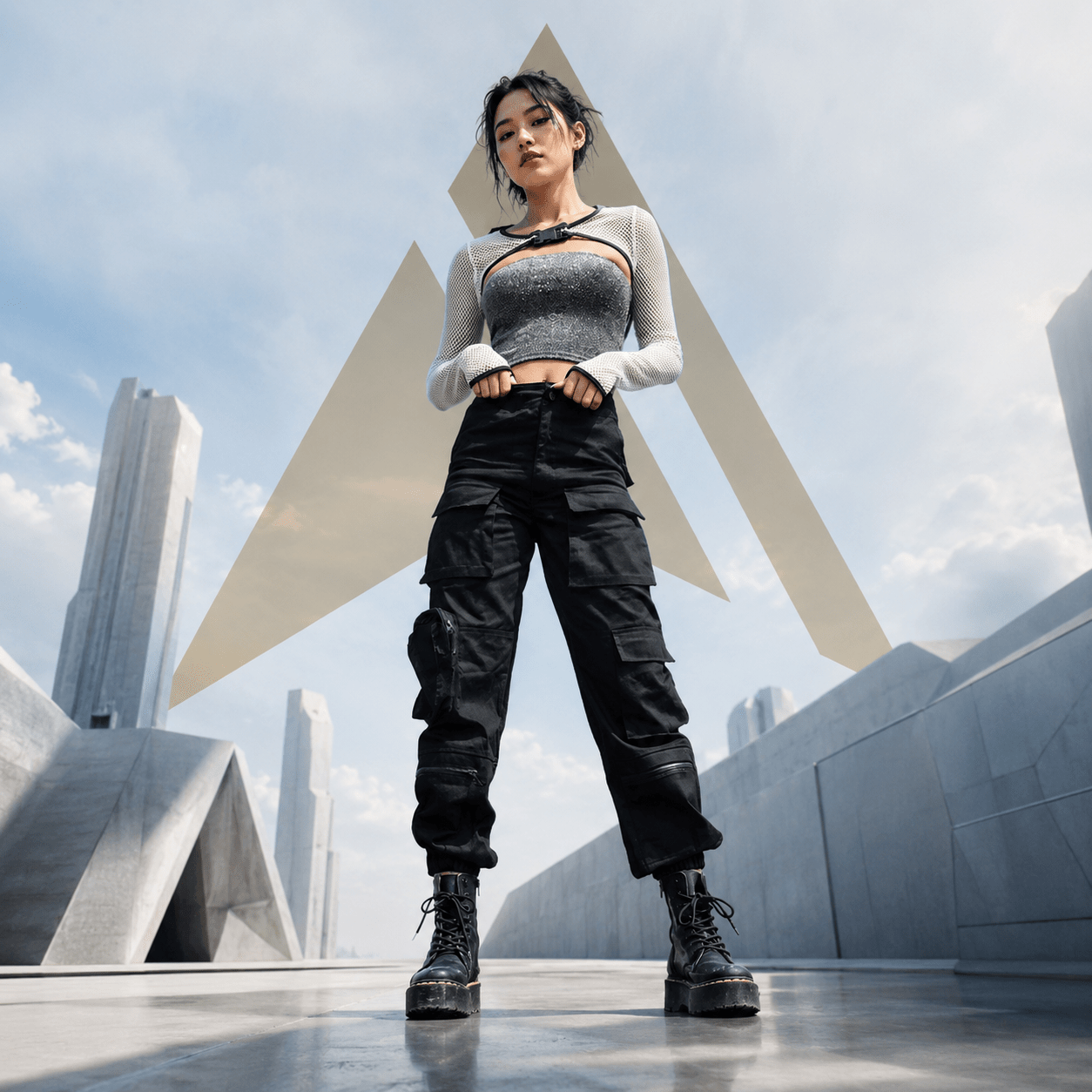 Women's Black High Waist Techwear Cargo Pants - ATLAS 1