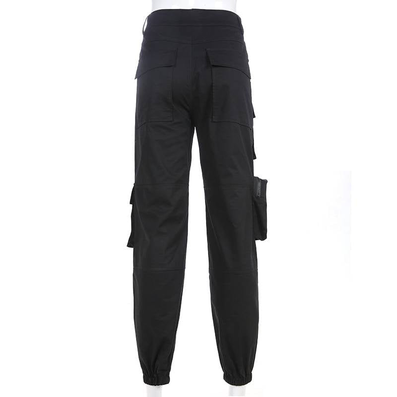 Women's Black High Waist Techwear Cargo Pants - ATLAS 1