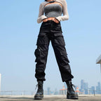 Women's Black High Waist Techwear Cargo Pants - ATLAS 1