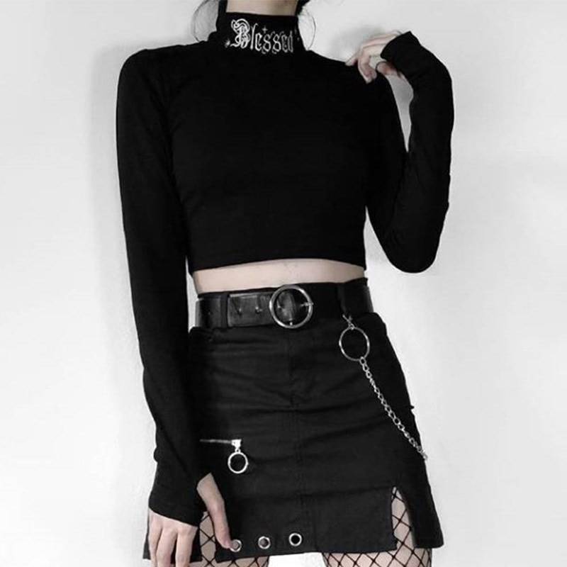 Women's Blessed Print Dark Goth Crop Top - ATLAS 1