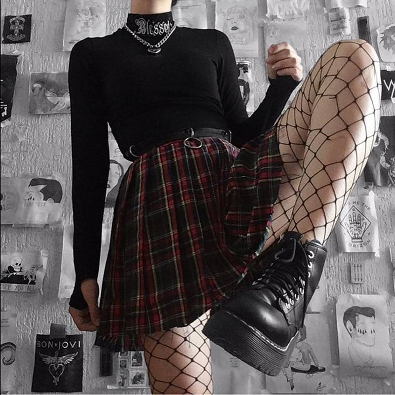 Women's Blessed Print Dark Goth Crop Top - ATLAS 1